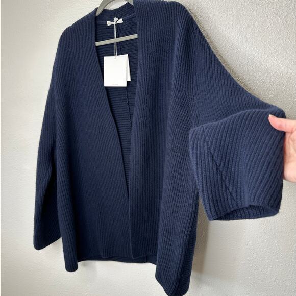 NWT The Row Dark Navy Ardi Chunky Knit Long Line Open Cardigan M - Picture 1 of 12
